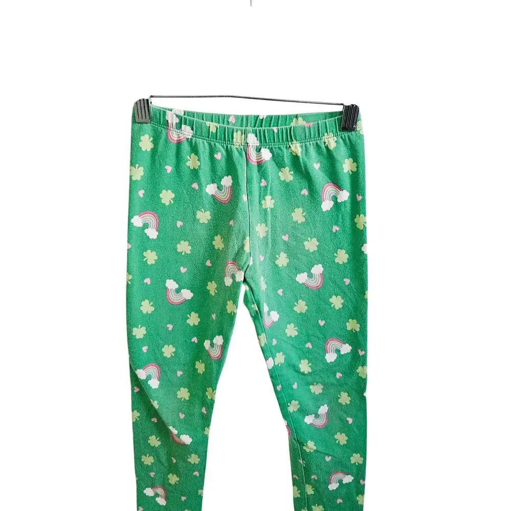 Children's Place Girls Size M Leggings Green Shamrock Rainbow St. Patricks Day